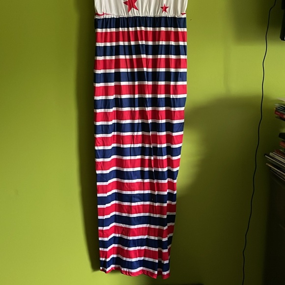 NWOT For G And PL Red White & Blue Stars & Stripes Patriotic Maxi Dress Size L - Picture 3 of 5